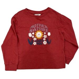 NWOT Hundred Pieces “Mother Nature Loves You” Flower Long Sleeve Maroon Tee